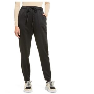 Leith Satin Drawstring Joggers with Pockets! Black, size medium.